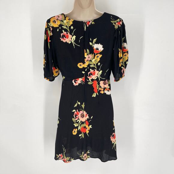 Free People Neon Garden Floral Mini Dress Sz 4 Black Multi Short Sleeve V-Neck - Picture 6 of 12